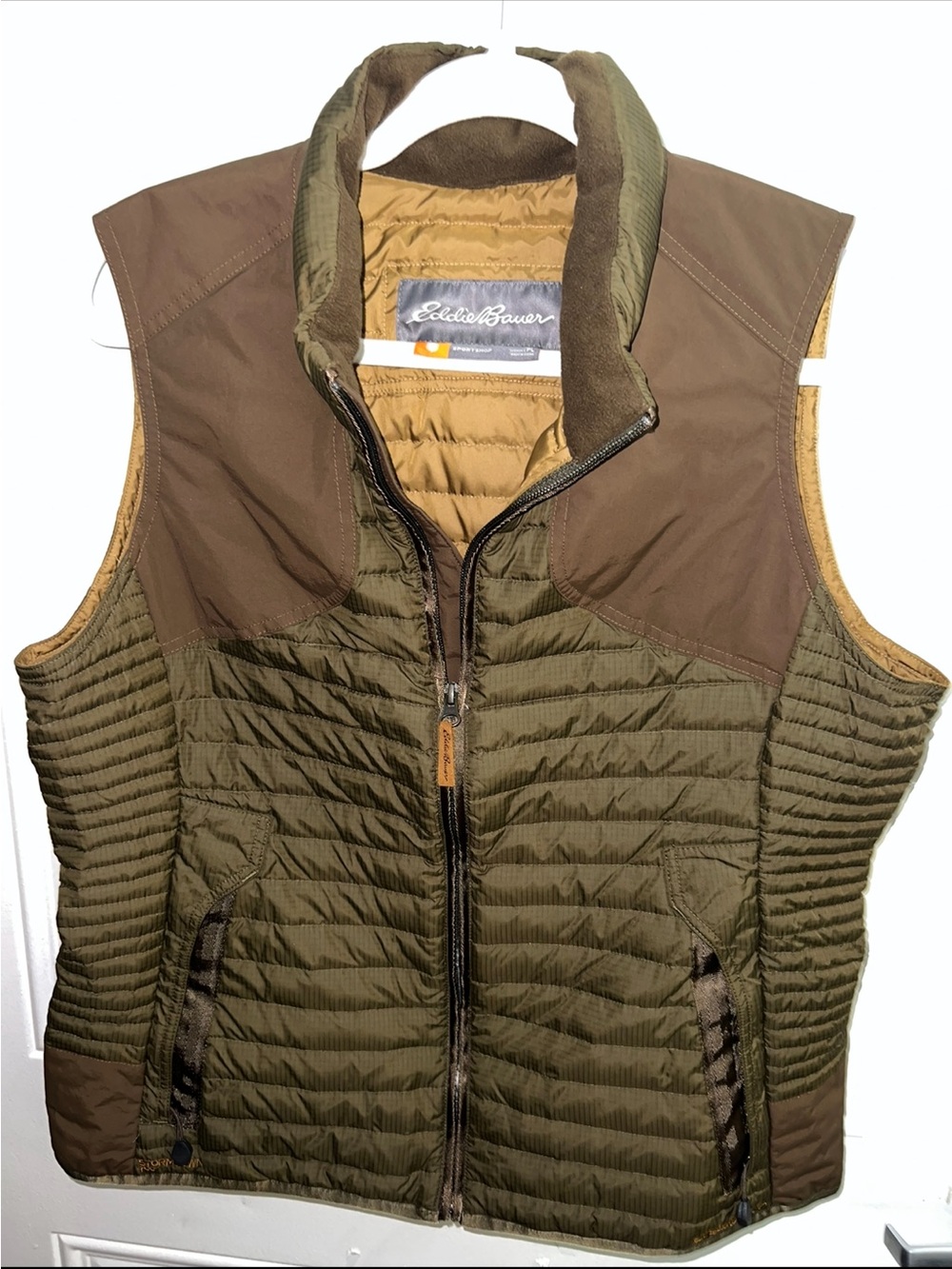 Eddie Bauer Olive Green and Brown Quilted Vest